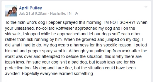 april pulley pepper sprays dog east nashville