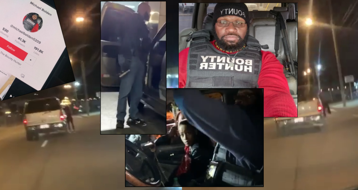 Tiktok Bounty Hunter Michael Bolden drives with fugitive cuffed inside, body hanging outside SUV