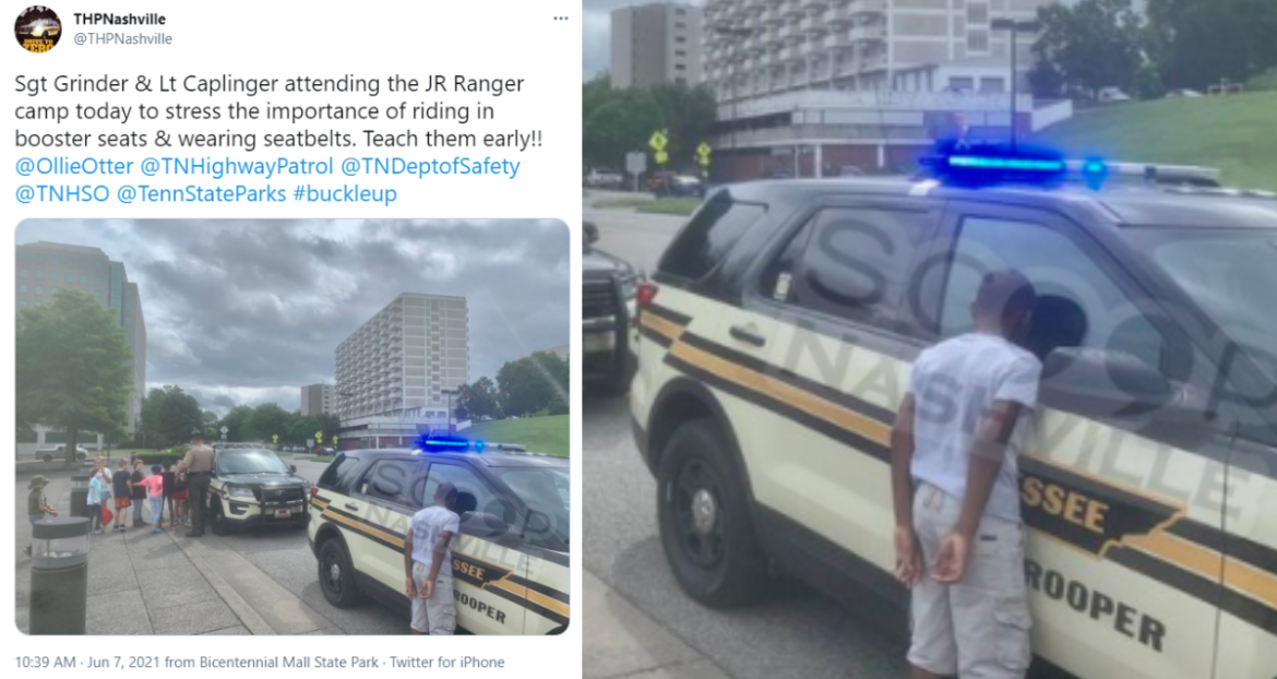 THP posts, then removes, photo of young black child against cruiser with hands behind back